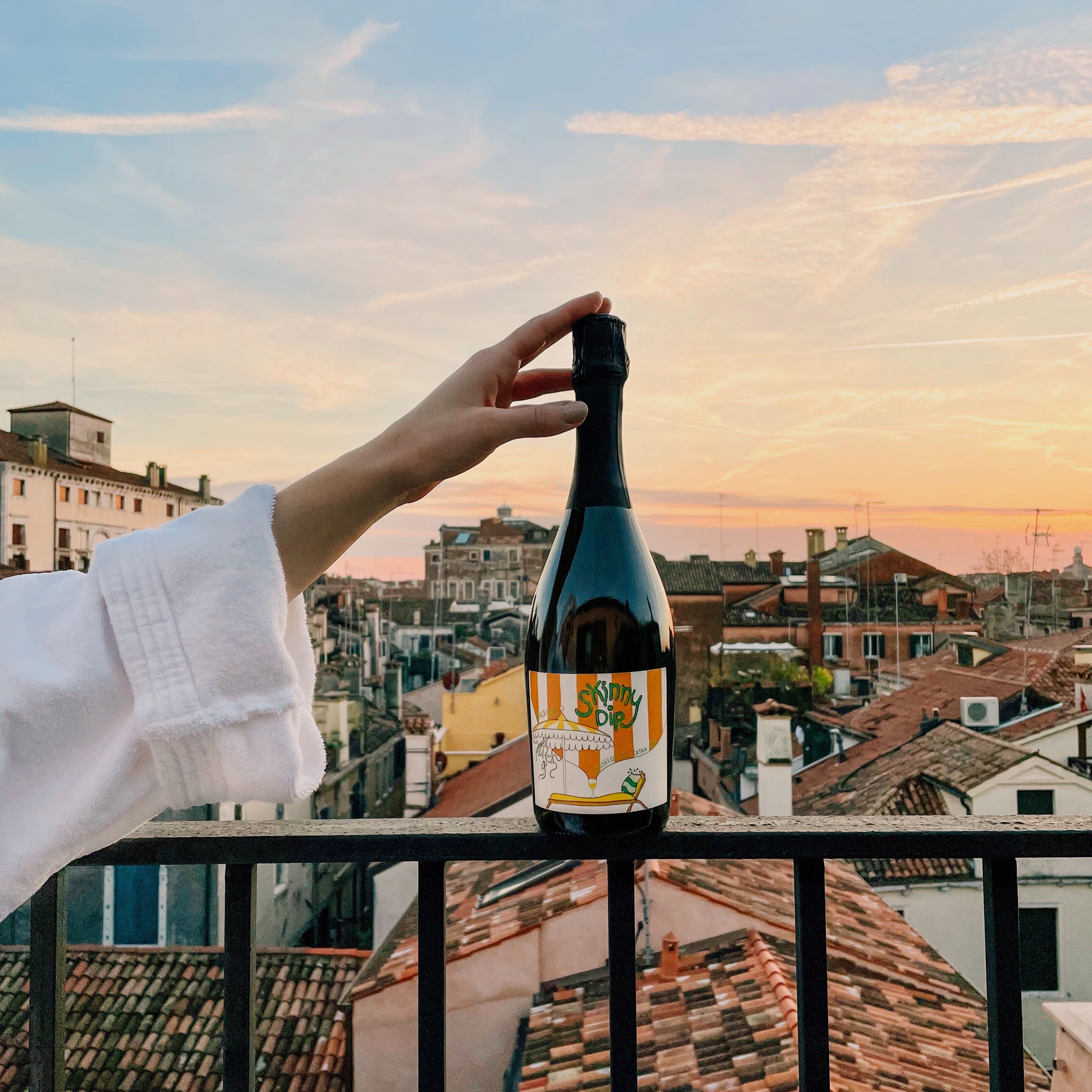 Skinny Dip Prosecco Offline Wine in Venice Italy at Sunset